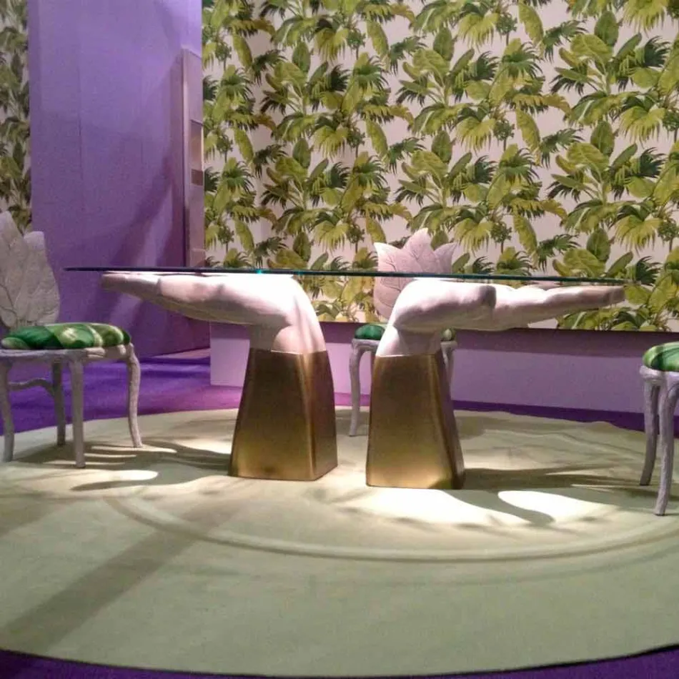 Wooden dining table with glass top, made in Italy, Bartolo Viadurini