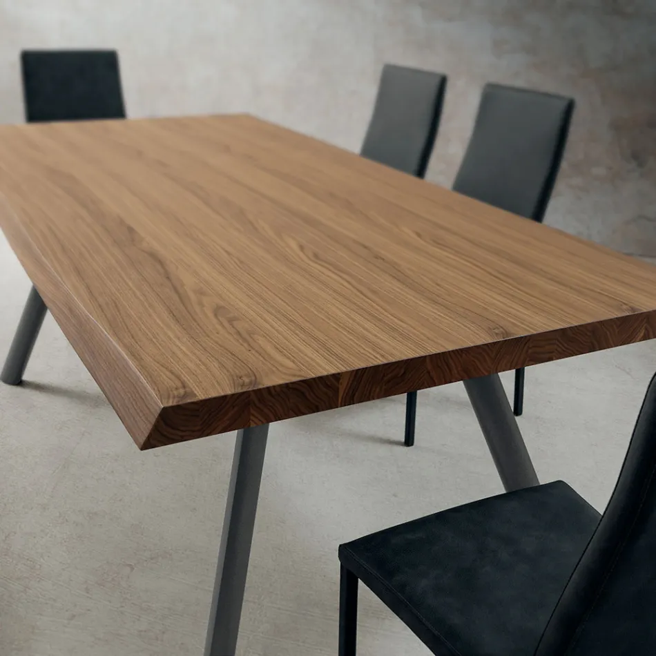 Dining Table in Wood and Aluminium Made in Italy, Precious - Lingotto Viadurini