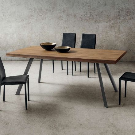 Dining Table in Wood and Aluminium Made in Italy, Precious - Lingotto Viadurini
