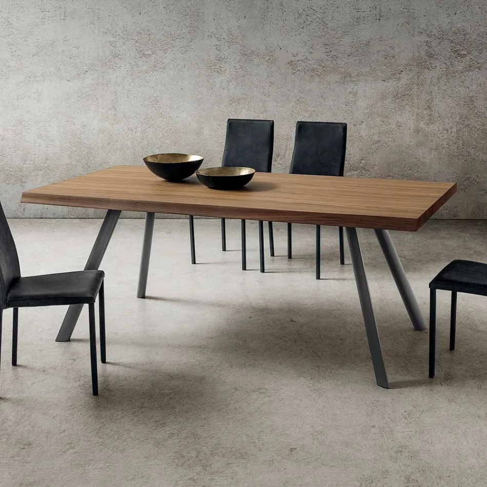 Dining Table in Wood and Aluminium Made in Italy, Precious - Lingotto Viadurini