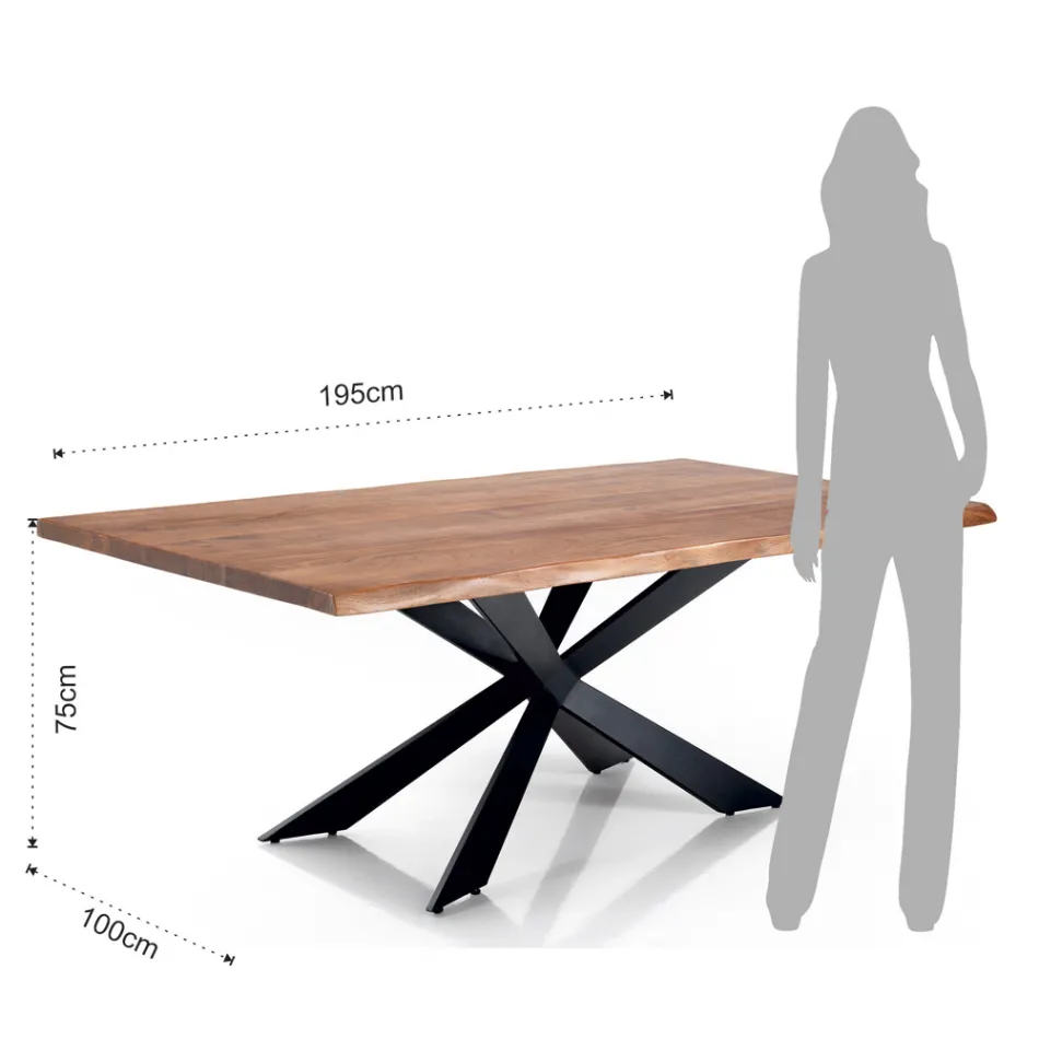 Dining Table in Solid Acacia Wood and Steel - Phosphorus Viadurini