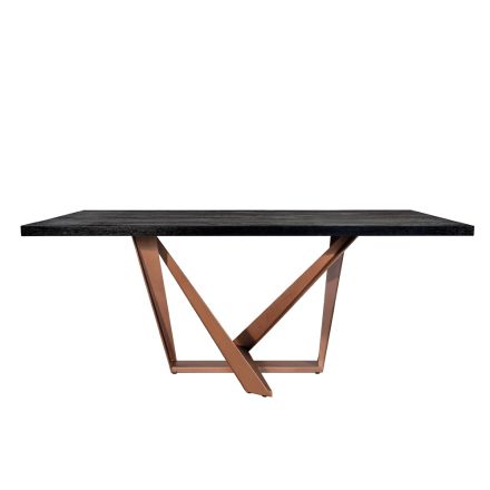 Dining Table in Oak Wood and Nuvolato Copper Colour Metal Made in Italy - Patty Viadurini