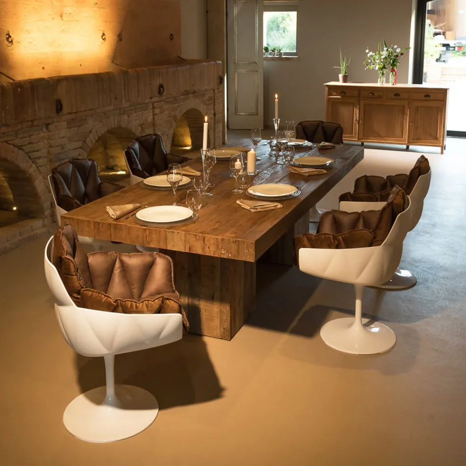 Dining Table in Recycled Tropical Wood with Double Base - Slide Viadurini