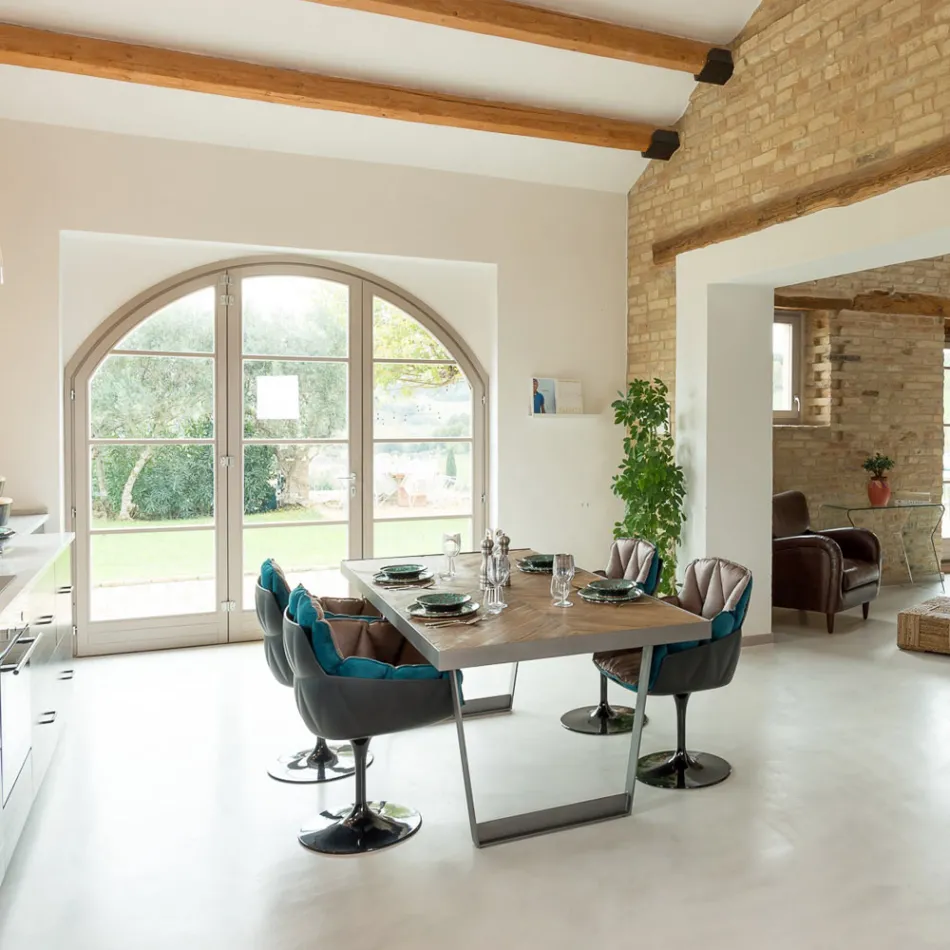 Dining Table in Recycled Tropical Wood and Metal Legs - Slide Viadurini