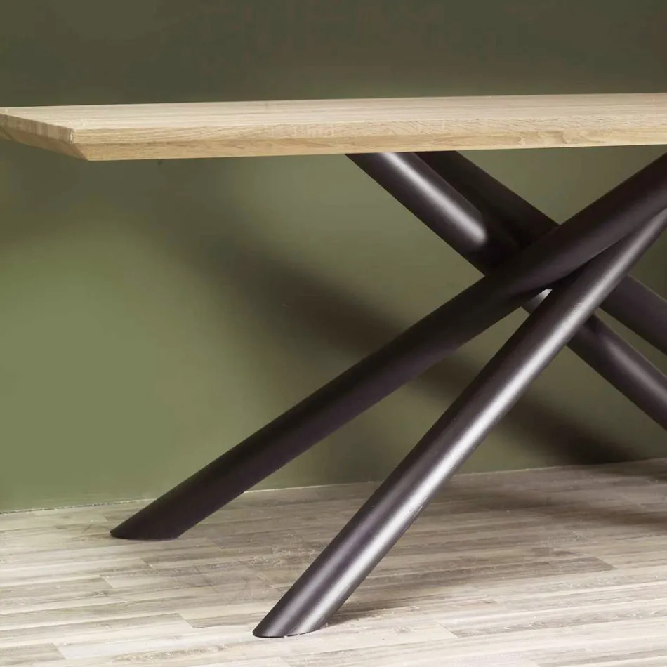 Dining Table in MDF Wood Effect and Black Metal Base - Sunset Viadurini