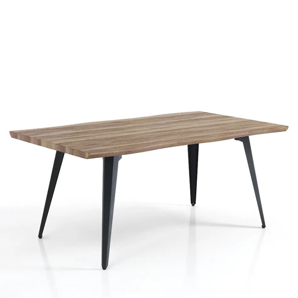 Dining Table in Mdf Oak Finish and Matt Black Steel - Gherardo Viadurini