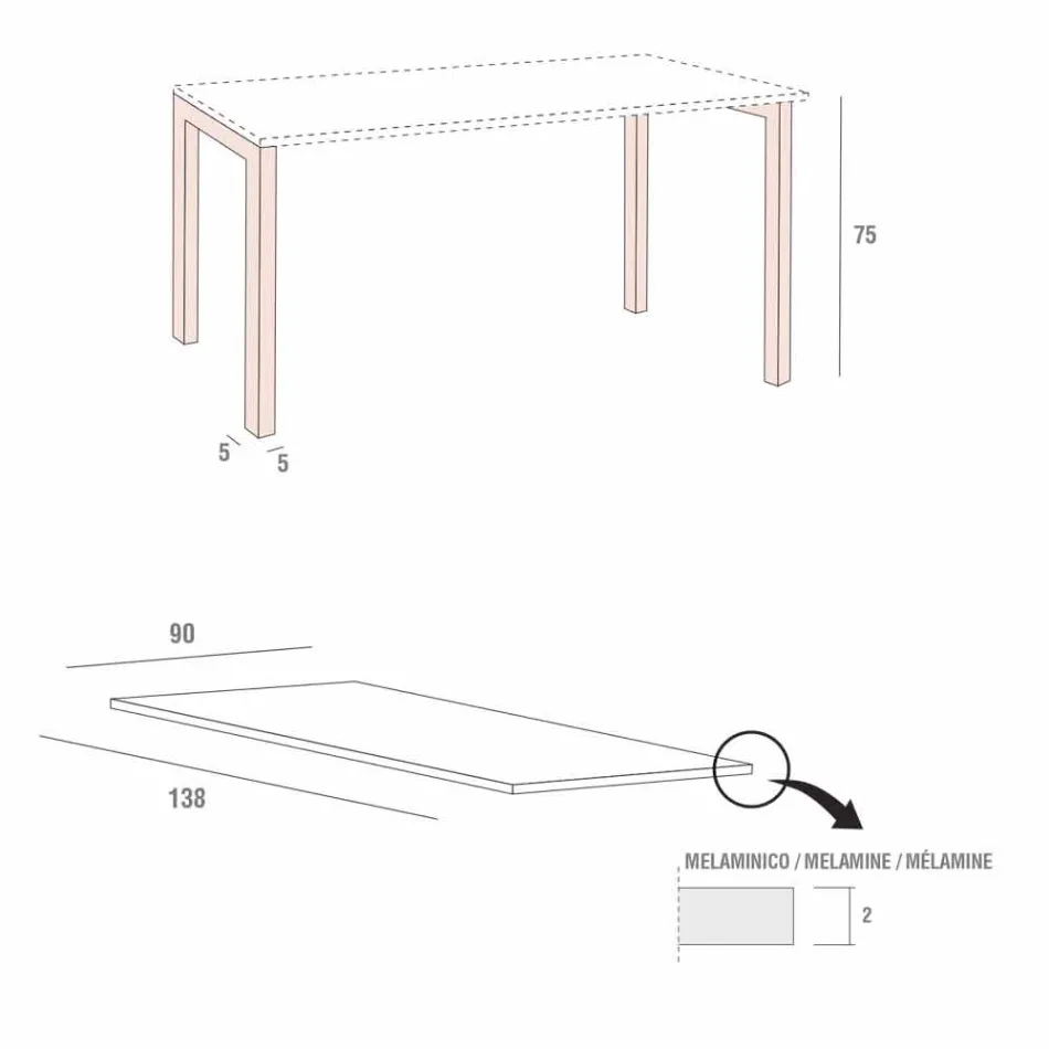 Dining Table in Melamine and Painted Metal Made in Italy - Remigio Viadurini