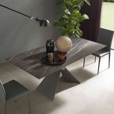 Metal Dining Table and Ceramic Top Made in Italy Design - Anaconda Viadurini