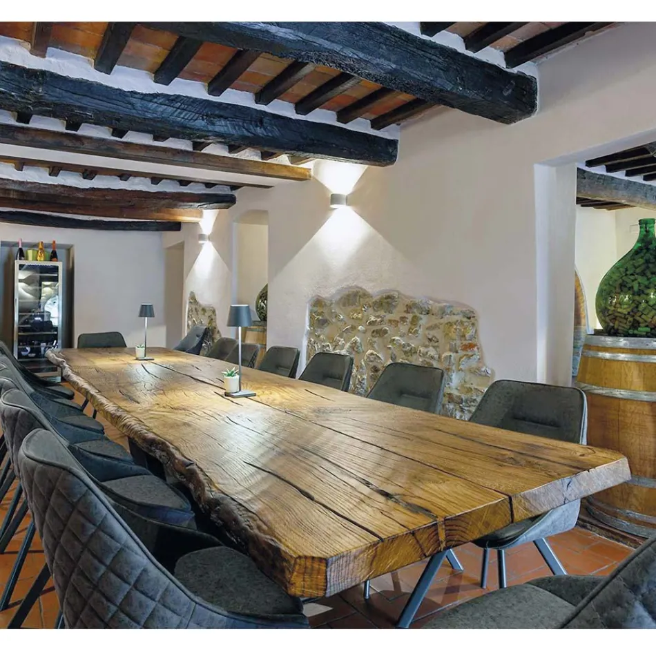 Dining Table in Secular Oak and Metal Made in Italy - Dite, Unique Piece Viadurini