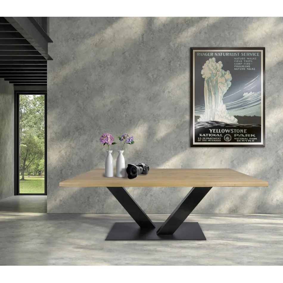 Dining Table in Masellato Plated Oak and Metal Made in Italy - Riad Viadurini