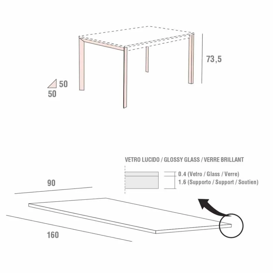 Dining Table in White Glass and Painted Metal Made in Italy - Brooch Viadurini