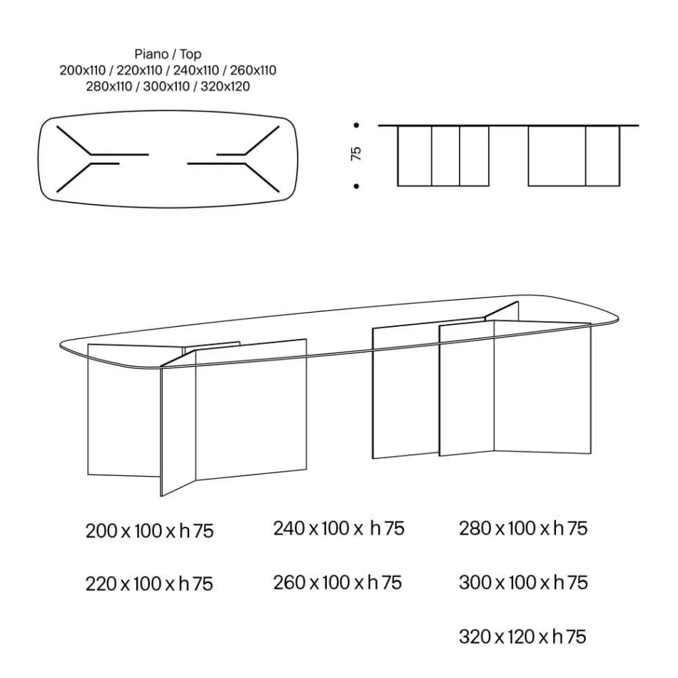 Glass Dining Table with Rectangular Top Made in Italy - Charles Viadurini