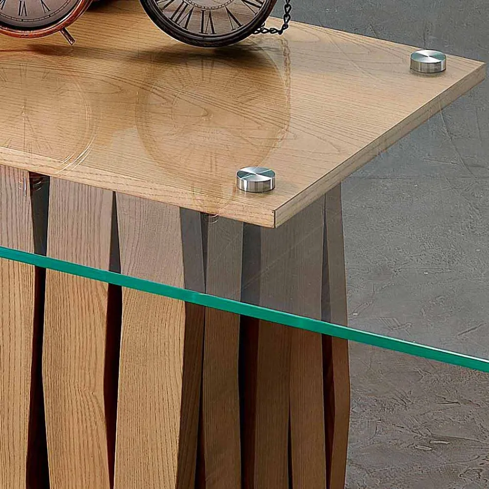 Dining table in glass and solid wood made in Italy, Egisto Viadurini