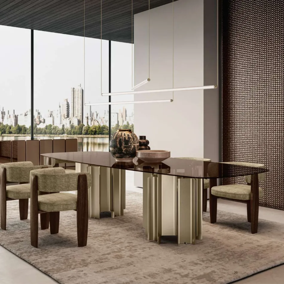 Modern Glass and Metal Dining Table Made in Italy - Duna Viadurini