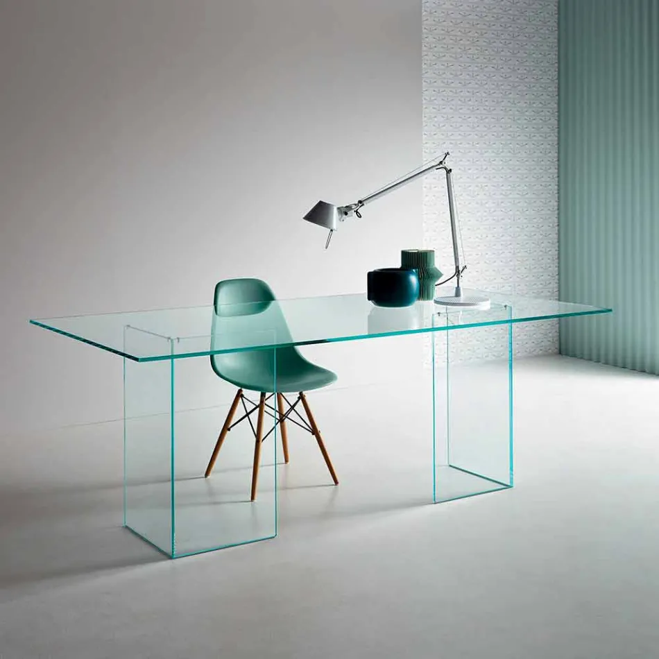 Design Dining Table in Extraclear Glass 8 Dimensions - Pollinare Viadurini