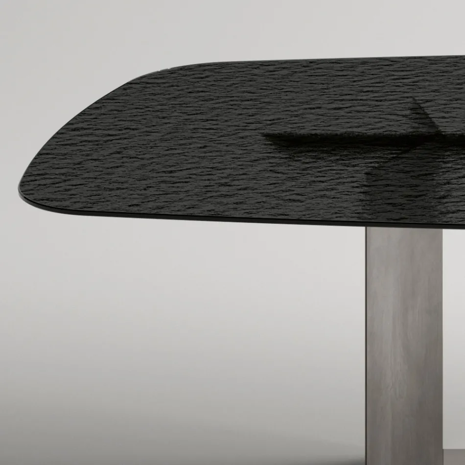 Made in Italy Design Dining Table in Fused Glass in Bronze or Smoke - Moro Viadurini