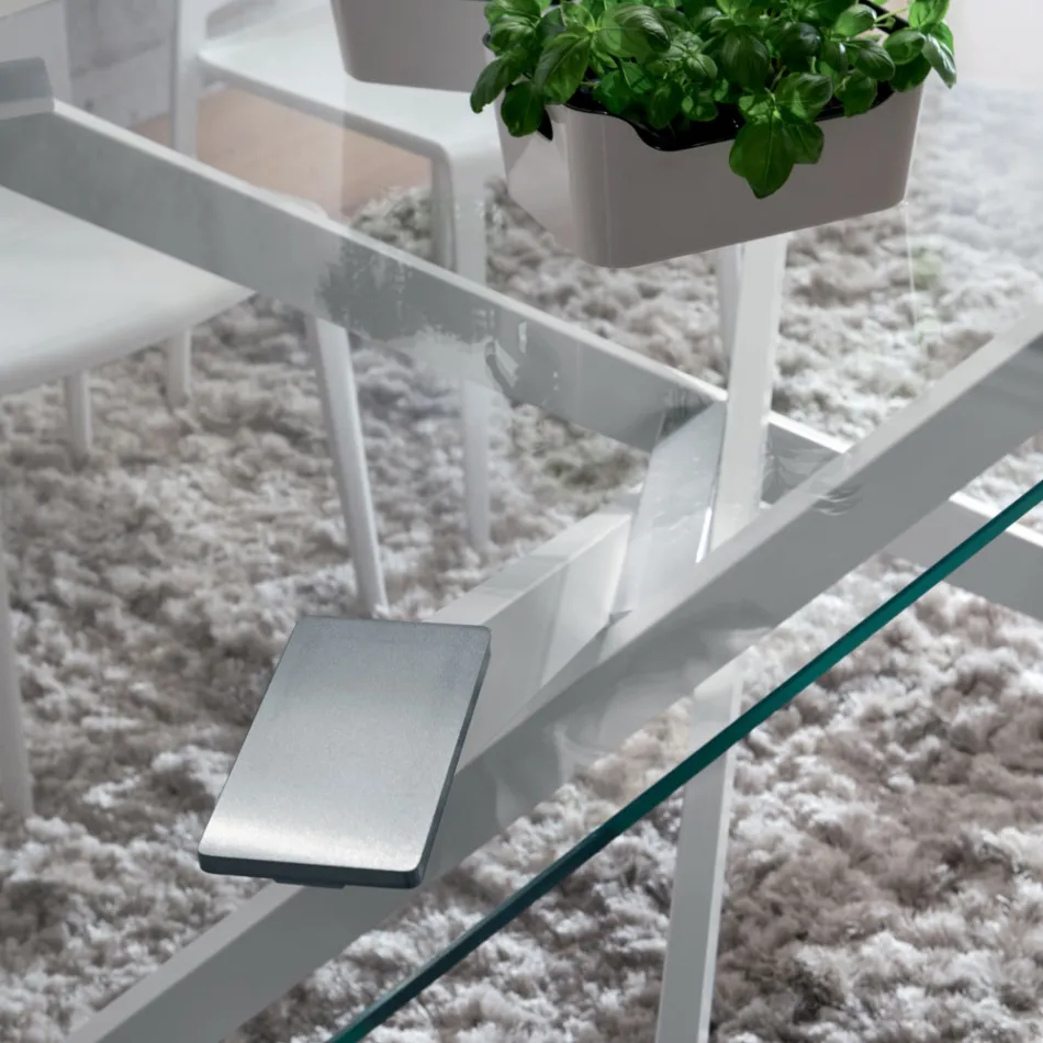 Luxury Tempered Glass and Metal Dining Table Made in Italy - Carlino Viadurini