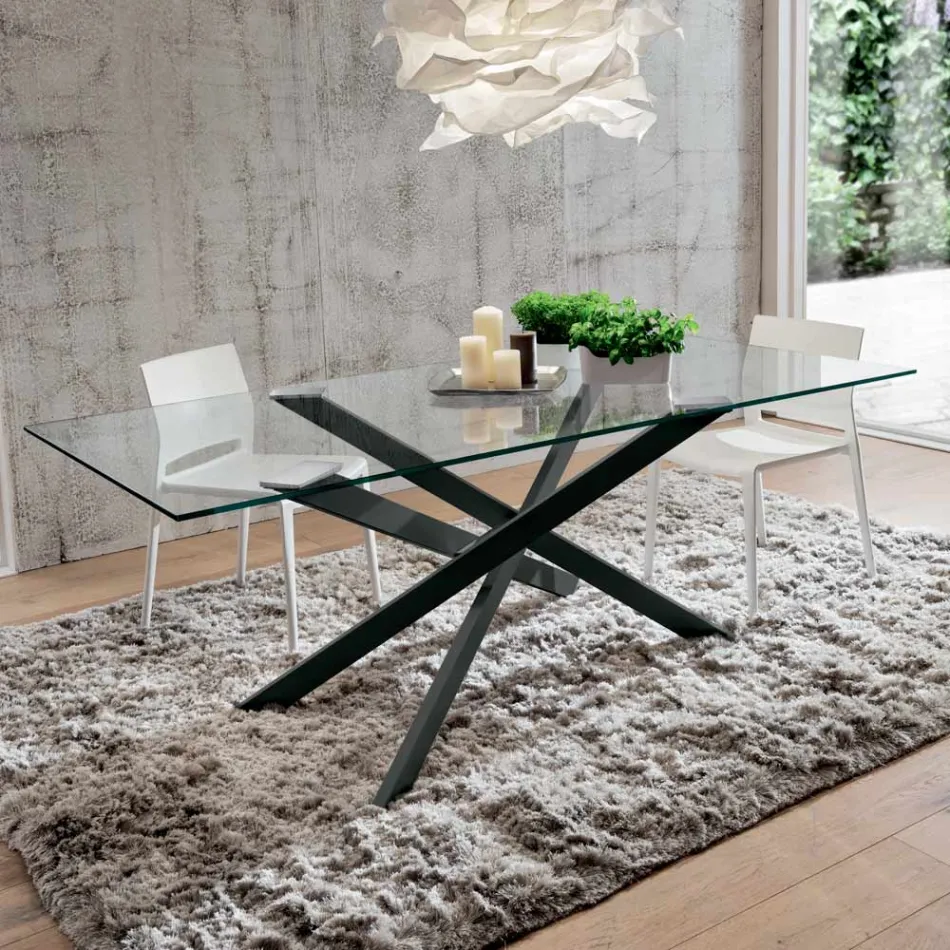 Luxury Tempered Glass and Metal Dining Table Made in Italy - Carlino Viadurini
