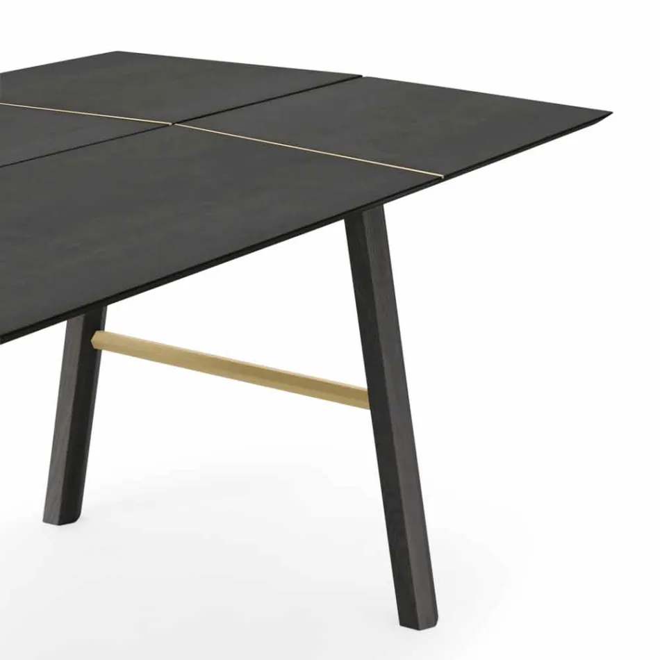Modern Dining Table in Ash Wood with Black or Gold Details - Andria Viadurini