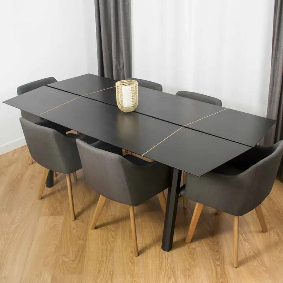 Modern Dining Table in Ash Wood with Black or Gold Details - Andria Viadurini