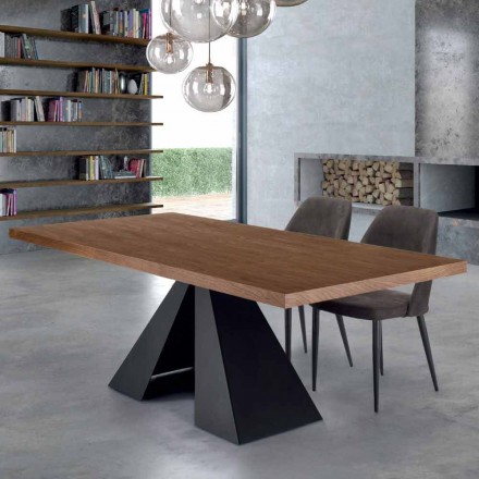 Modern Dining Table in Veneered Wood and Steel Made in Italy - Dalmata Viadurini