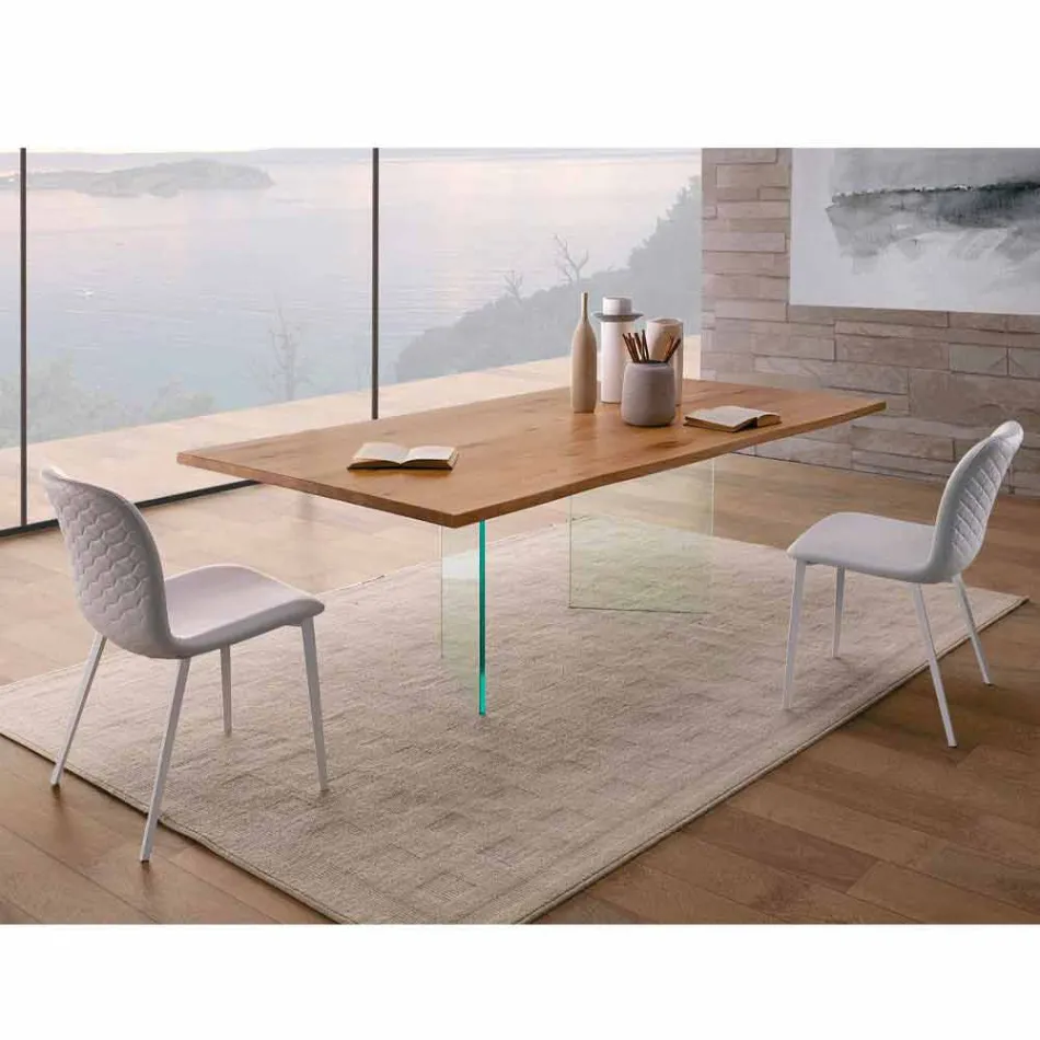 Modern Dining Table in Knotted Oak and Glass Made in Italy - Sibillo Viadurini