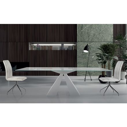 Modern Dining Table in Glass and White Steel Made in Italy - Dalmatian Viadurini