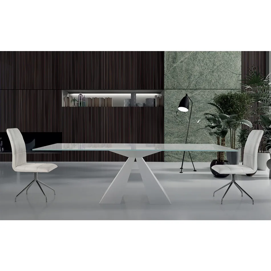 Modern Dining Table in Glass and White Steel Made in Italy - Dalmatian Viadurini