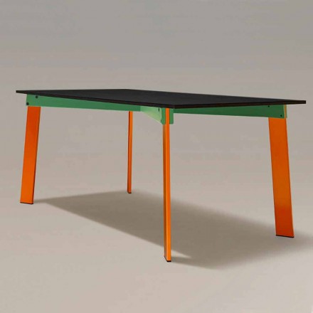 Modern Dining Table Wooden Top and Steel Base Made in Italy - Aronte Viadurini