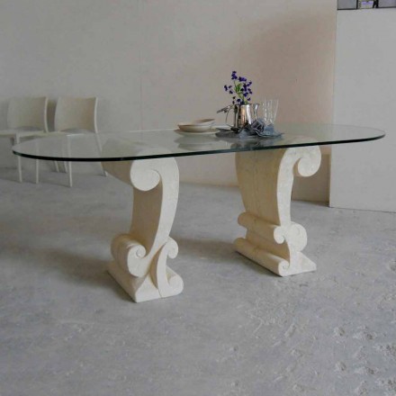 Traditional oval dining table and classic Aracne design crystal Viadurini