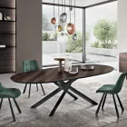Oval Dining Table in Oak Veneer and Black Metal Base - Domo Viadurini