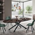 Oval Dining Table in Oak Veneer and Black Metal Base - Domo