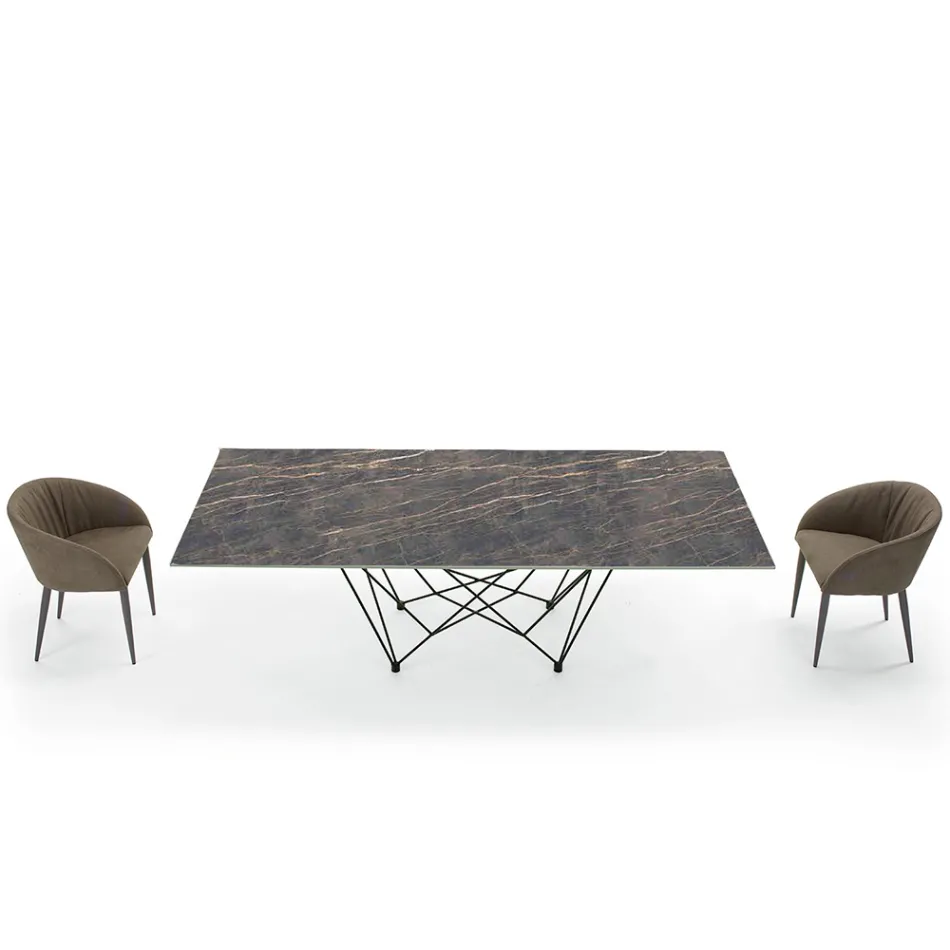 Dining Table Top in Laminam and Base in Steel Made in Italy - Ezzellino Viadurini