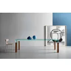 Dining Table Glass Top and Solid Wood Base Made in Italy - Presino Viadurini