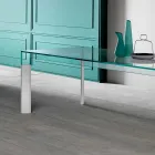 Dining Table Glass Top and Solid Wood Base Made in Italy - Presino Viadurini