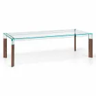 Dining Table Glass Top and Solid Wood Base Made in Italy - Presino Viadurini