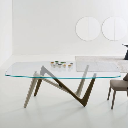 Dining Table Glass Top and Polyurethane Legs 2 Sizes - Stalto Viadurini