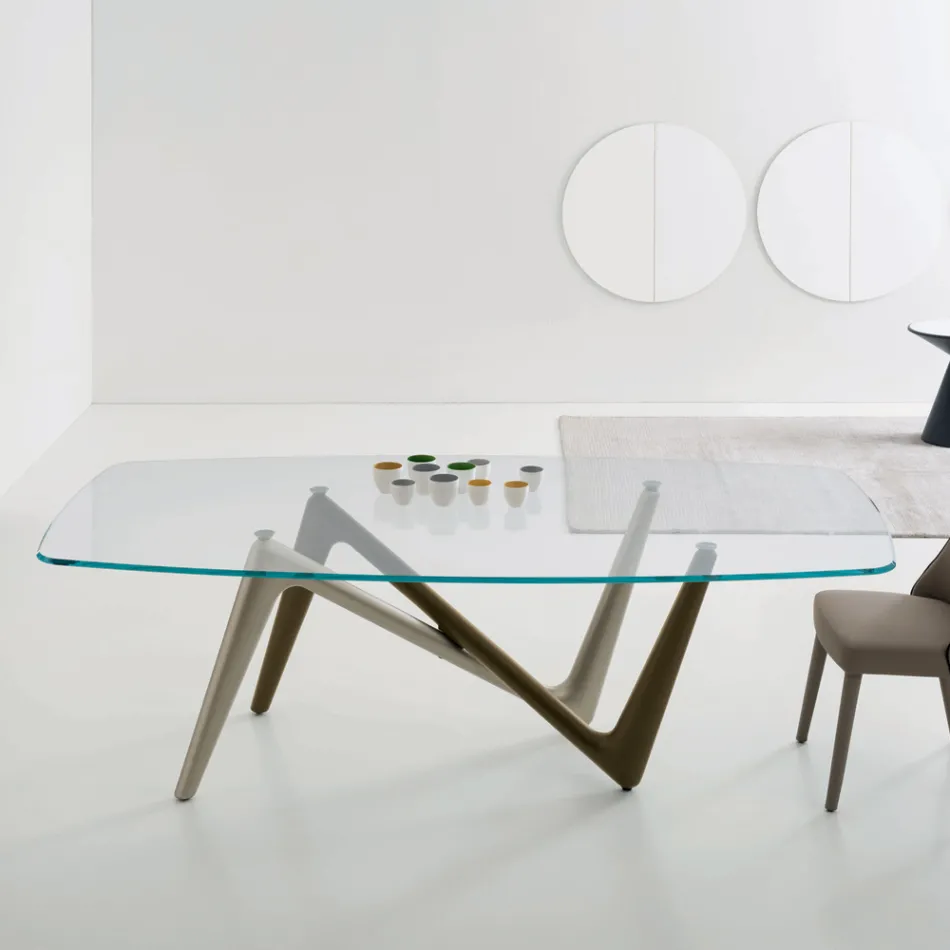 Dining Table Glass Top and Polyurethane Legs 2 Sizes - Stalto Viadurini