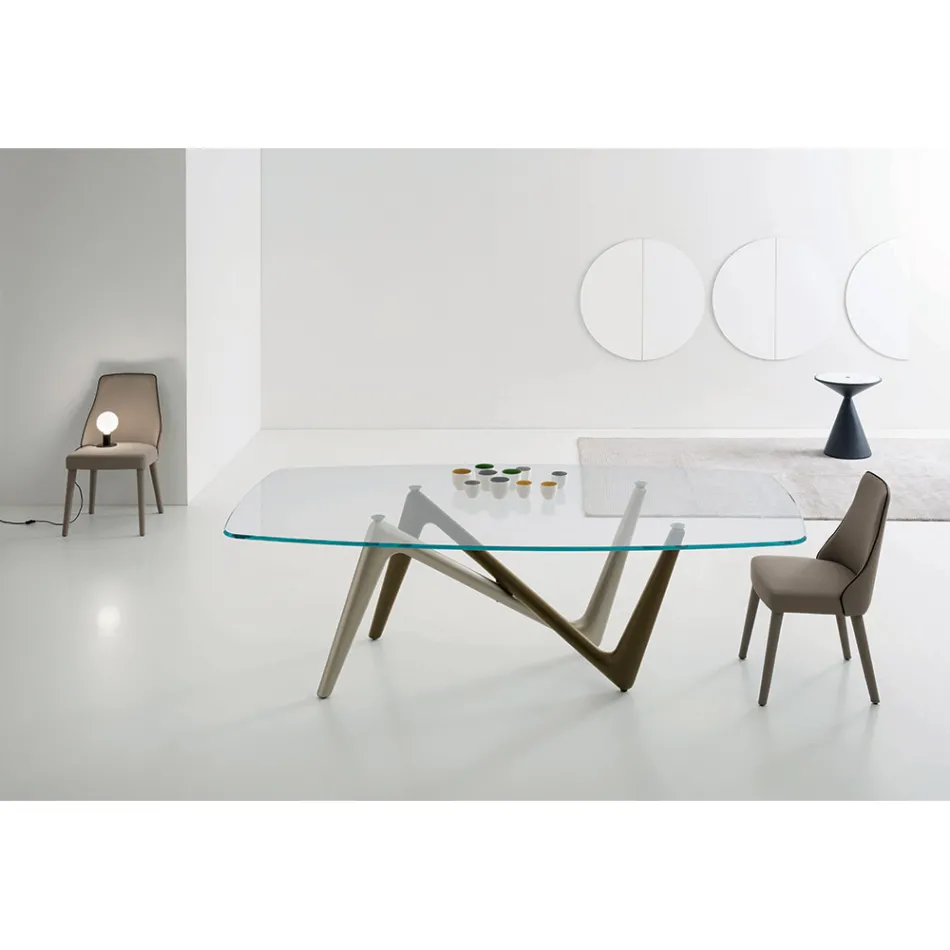 Dining Table Glass Top and Polyurethane Legs 2 Sizes - Stalto Viadurini