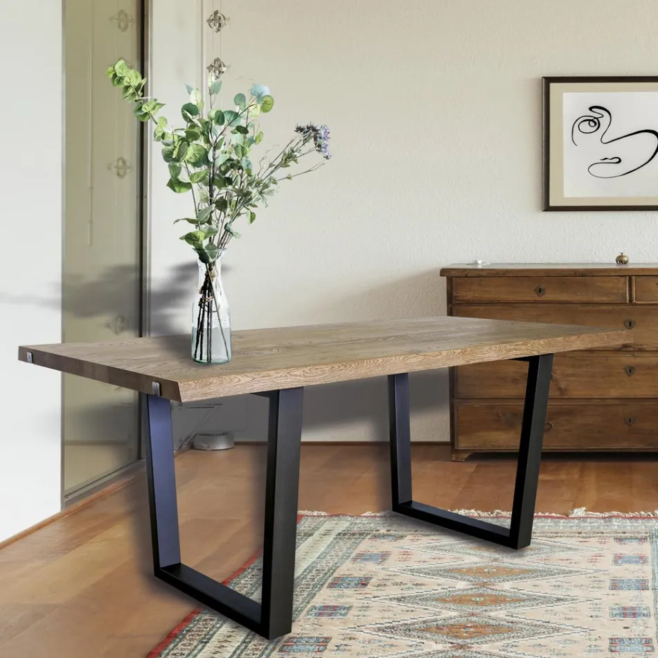 Dining Table Plated in Masellato Knotted Oak Made in Italy - Pilar Viadurini