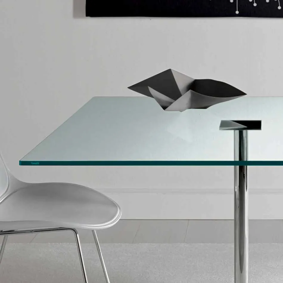 Square Dining Table in Extra-clear Glass and Metal Made in Italy - Dolce Viadurini