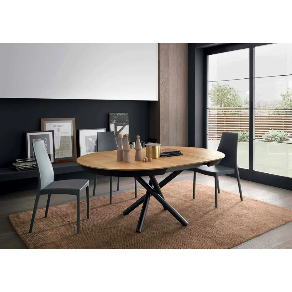Round Extendable Dining Table with Wooden Top Made in Italy - Crodino Viadurini