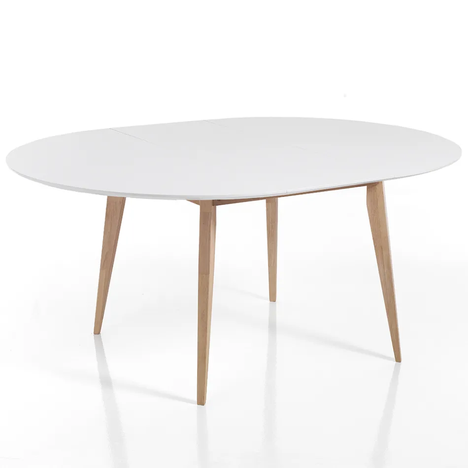 Round Dining Table Extendable Up to 160 cm in Mdf and Wood - Ciacco Viadurini