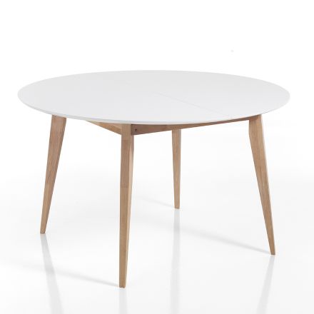 Round Dining Table Extendable Up to 160 cm in Mdf and Wood - Ciacco Viadurini