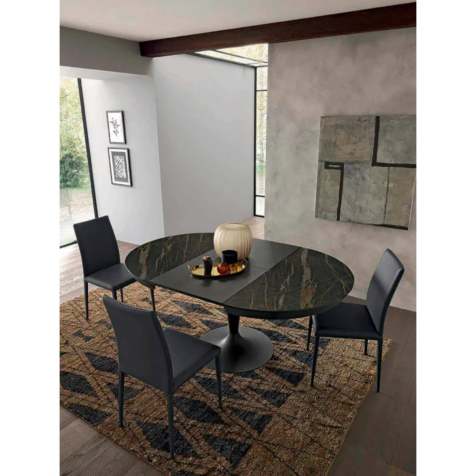 Round Extendable Dining Table in Laminam Ceramic Made in Italy - Lupetto Viadurini