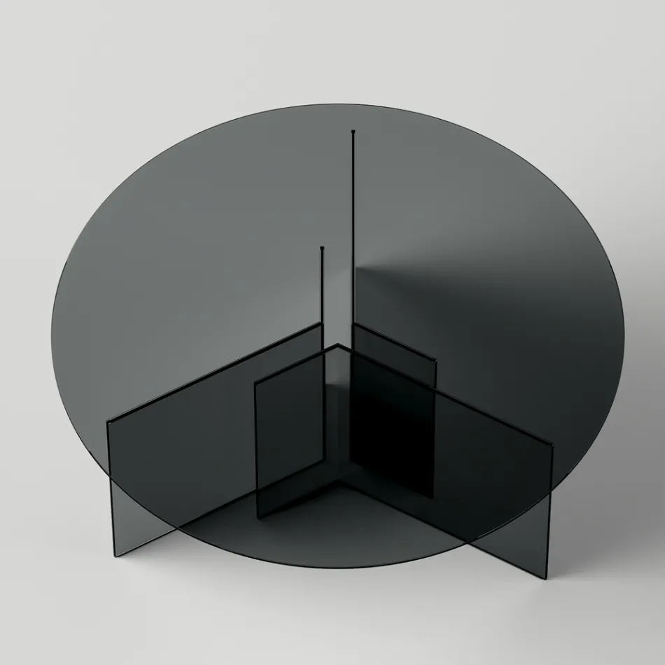 Round Dining Table with Base and Glass Top Made in Italy - Charles Viadurini