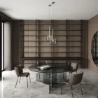 Round Dining Table with Base and Glass Top Made in Italy - Charles Viadurini