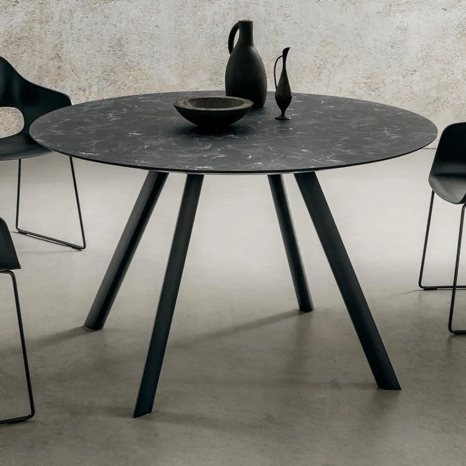 Round Dining Table with Layered HPL Top Made in Italy - Lingotto Viadurini