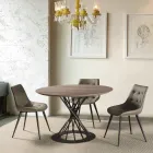 Round Dining Table with Laminated Wood Top and Steel Base - Mileto Viadurini