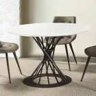 Round Dining Table with Laminated Wood Top and Steel Base - Mileto Viadurini